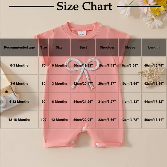 Delliss Baby Girl Romper Short Sleeve Jumpsuit with Bow Summer One-Piece Infant Clothes for 0-18 Months