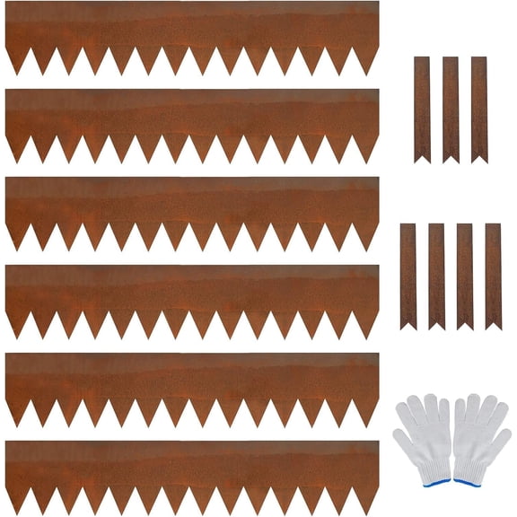 DAVYLINE 6 Pack Pre-Rusted Cor-Ten Steel Landscape Edging - 40" L x 5.5" H Each (20ft Total) - No-Dig Hammer-in Heavy Duty 14-Gauge Metal Edging Border w/ 7 Clips & Gloves - Edge for Lawn Yard