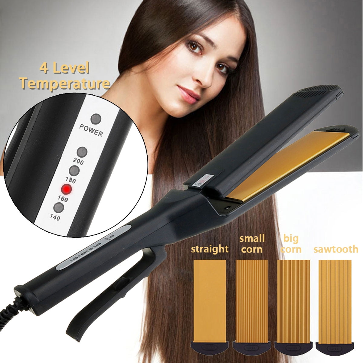 4 In1 Wet Dry Hair Straightener Curler With 4 Replaceable Ceramic Ionic Plates 140 200 Temperature LED Display Hair Crimper Crimping Curling Styler 220V Walmart