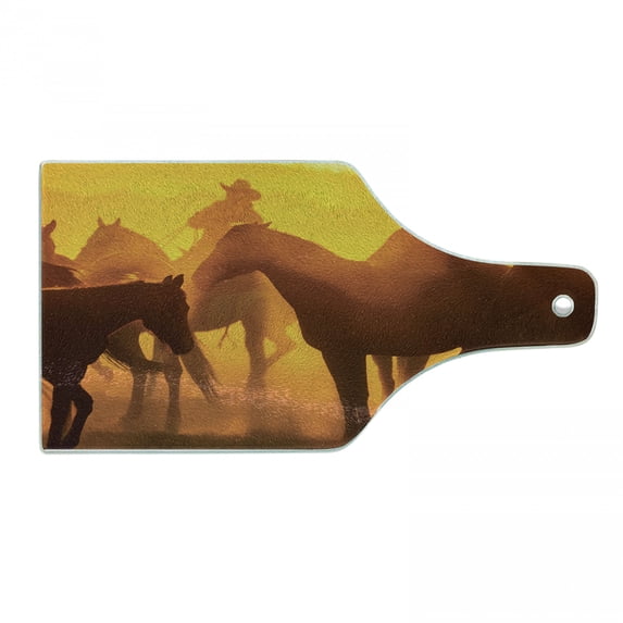 Animal Cutting Board, Herd of Horses Running Through Field on Ranch, Decorative Tempered Glass Cutting and Serving Board, in 3 Sizes, by Ambesonne