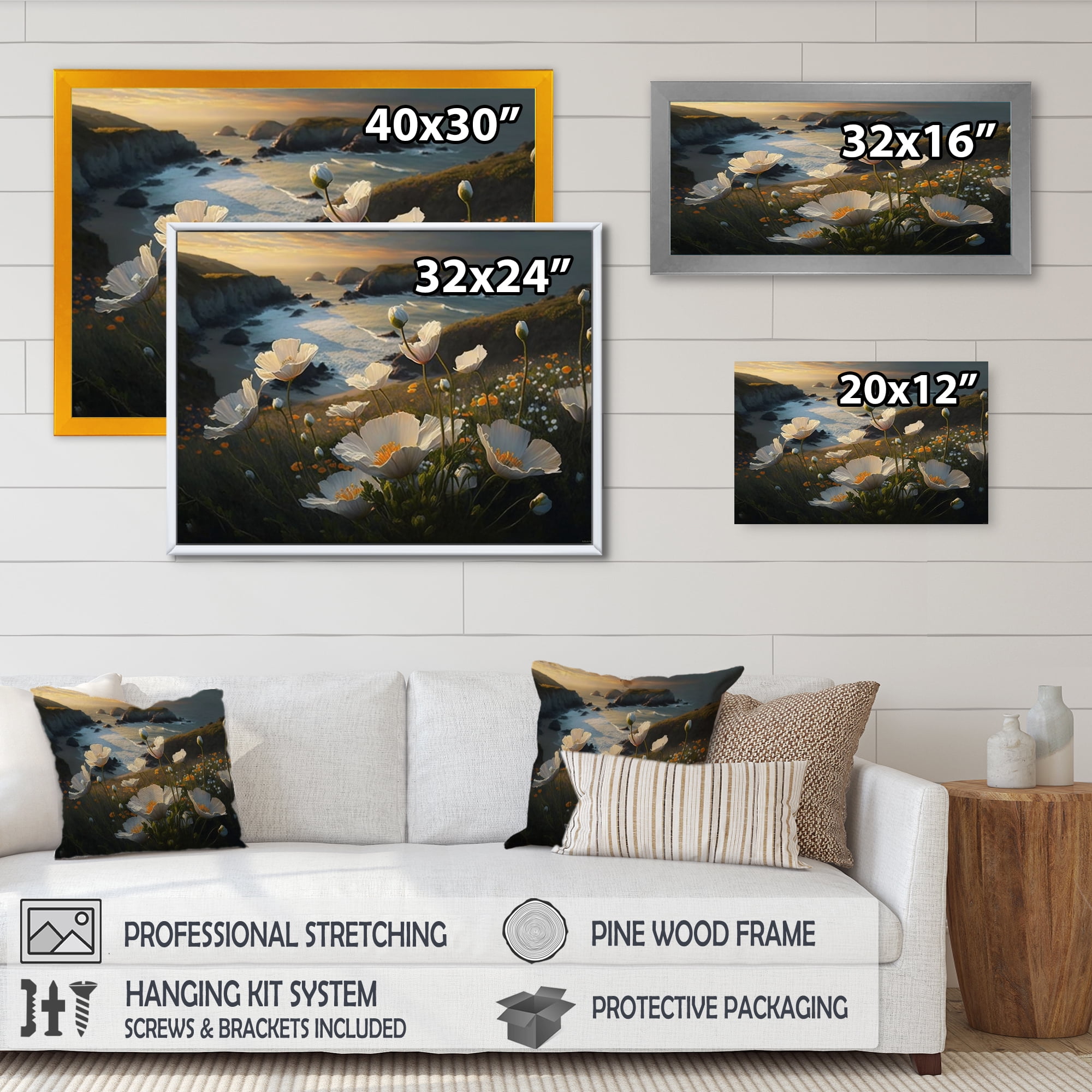 Designart White Flowers By The Coast I Canvas Wall Art