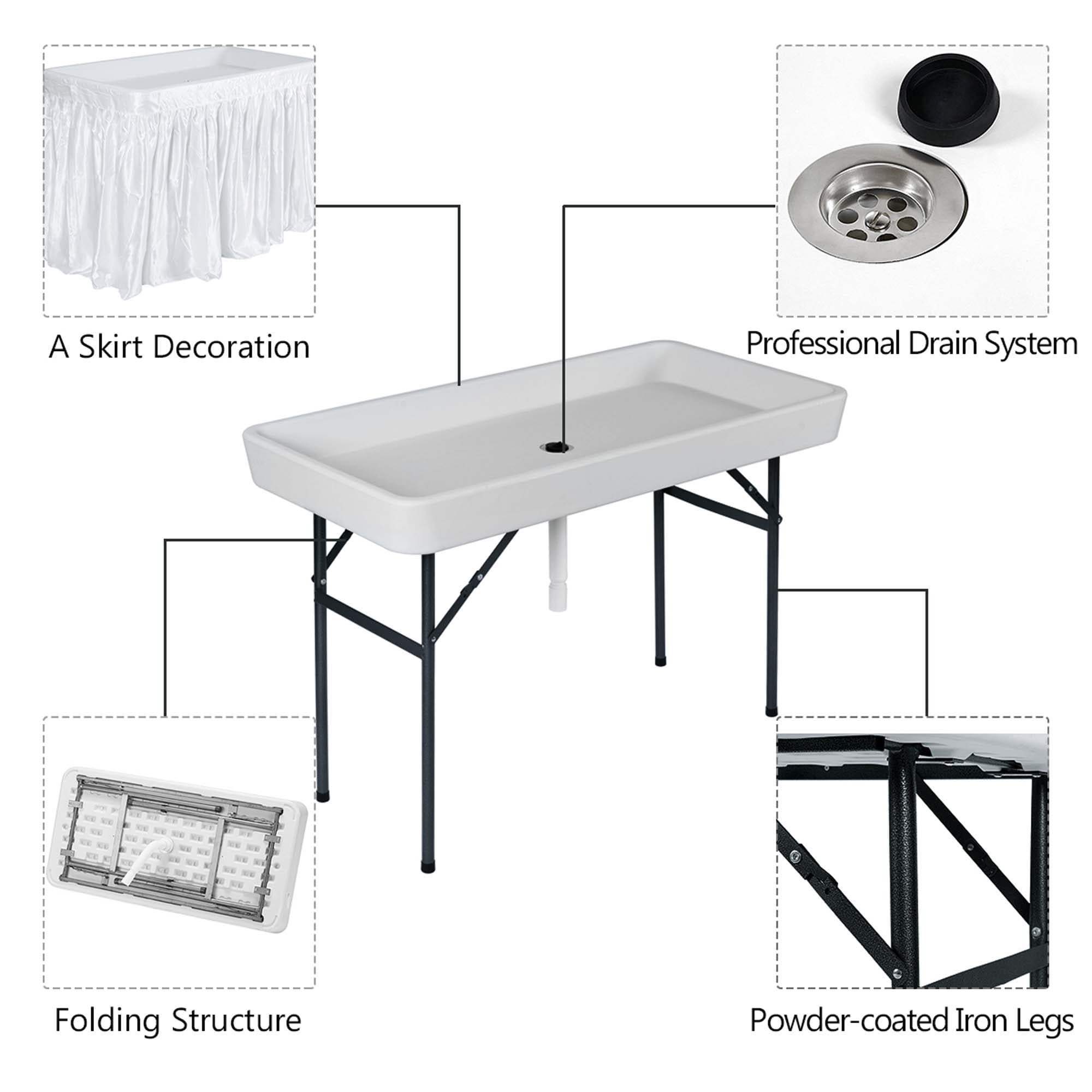 Costway 4 Foot Party Ice Folding Table Plastic with Matching Skirt White