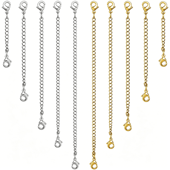 DESIGNICE 10Pcs Necklace Extender, 14K Gold Silver Plated Stainless Steel