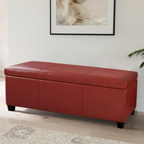 TYJDFN Storage Ottoman, 47 Inch Bench Bedroom Bench with Safety Close Hinge, Extra Long Ottoman with Storage for Living Room, Entryway, Hallway, Foot Rest, Support 300lbs -Red/ Faux Leather