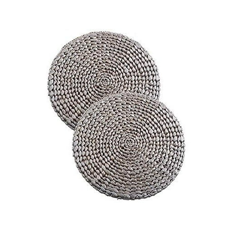 

Fennco Styles Natural Water Hyacinth Decorative Round Hand Woven Rattan Placemat (2 Pack Silver)