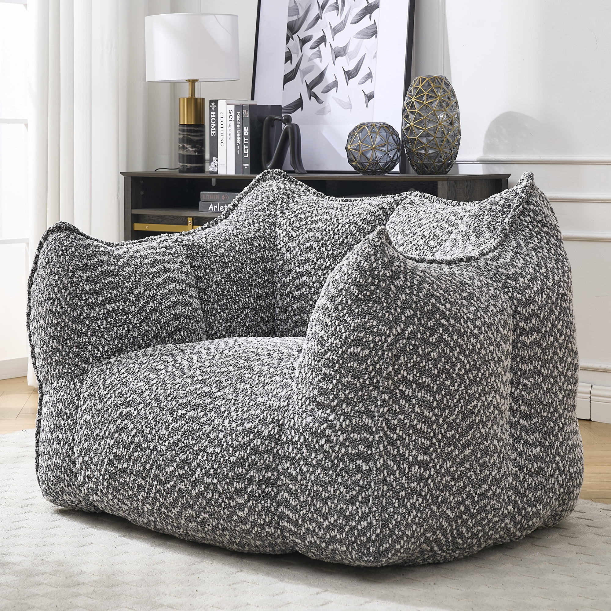 Newest Bean Bag Chair, Adults Bean Bag Chair with Soft Armrests and Storage Pocket with Soft Cover, Bean Bag for Bedroom or Playroom