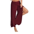 thumbnail image 1 of Women's Fashion Casual High Waist Pants Solid Color Yoga Sports Pants Slit Flowy Layered Palazzo Trousers Plus Size, 1 of 5