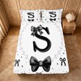 thumbnail image 5 of meiyoeat Ribbon Bow Letter Print Bed Sheets For Girls,Black Bowtie Monogram S Full Size Sheets For Kids,4 Pieces, 5 of 6
