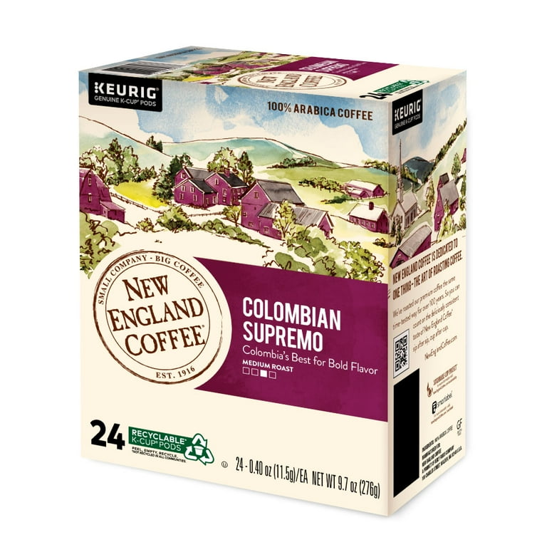 New England Coffee K-Cup Colombian Supremo Coffee - Medium - 24 / Box New England Coffee K-Cup Colombian Supremo Coffee - Medium - 24 / Box