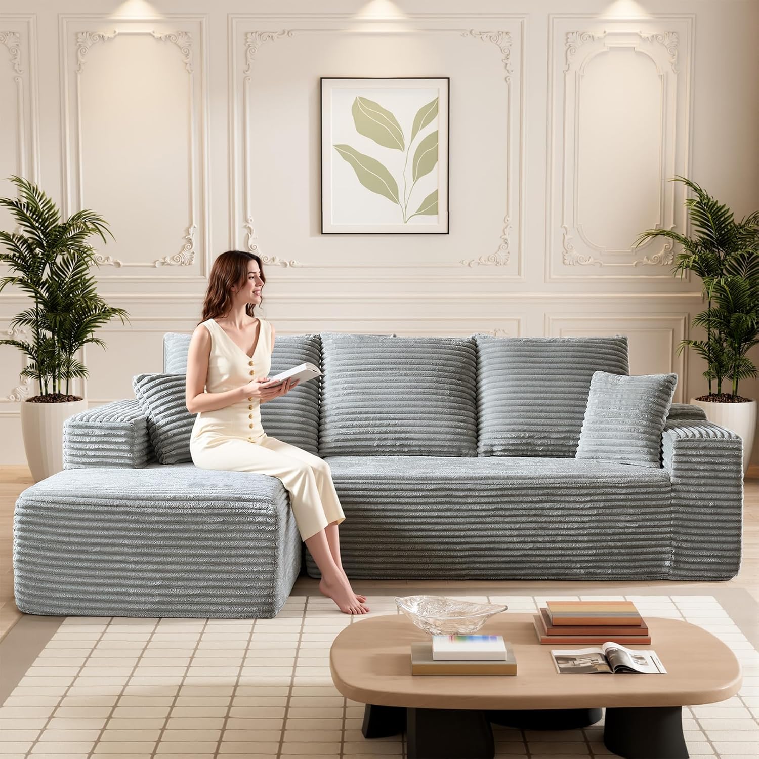 AENKYO Modular Sectional Couch with L-Shape Chaise — Modern Living Room Sofa, Gray, Left-Facing, No Assembly