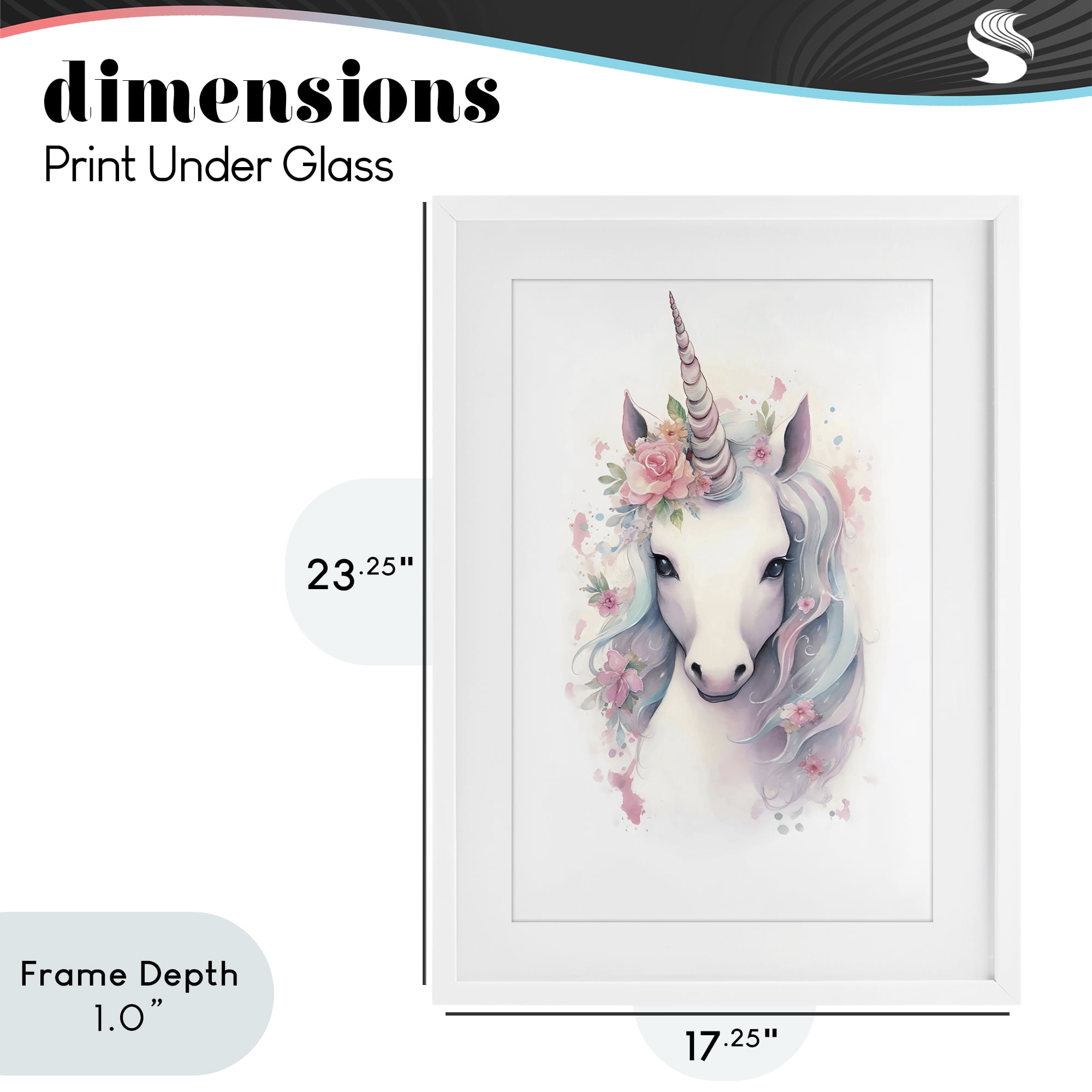 Stupell Industries Unicorn with Pink Flower Crown White Framed Print Under Glass, design by Creative Studio