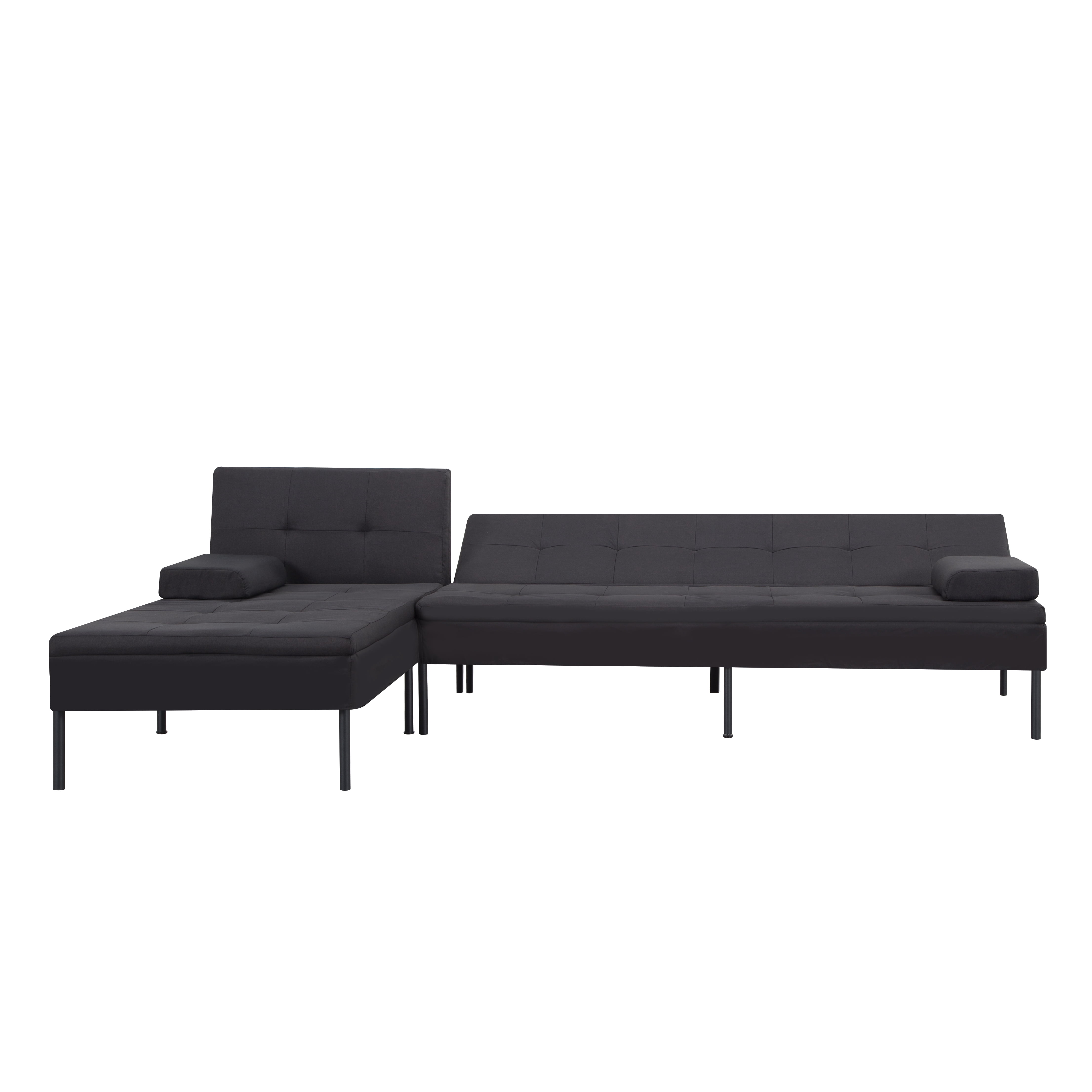 Gewnee 89.4”Convertible Sectional Sofa,L-Shaped Couch with Reversible Chaise,5-Position Adjustable Backrest,Modern Futon Sleeper for Small Spaces Living Room Apartment Office,Black Iron Frame