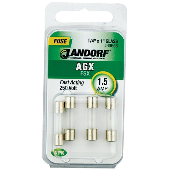 Jandorf 60656 Series Fast Acting Fuse, 0.06 Ohm, 1.5 A, 250 V, 100 A, 10 kA Interrupt, Glass Body