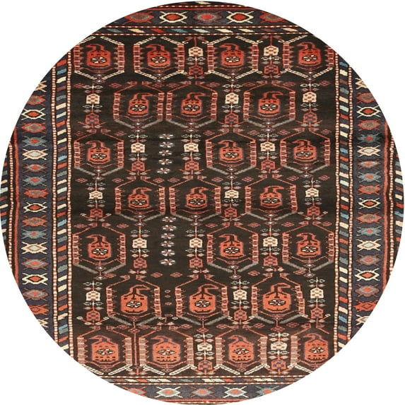 Ahgly Company Machine Washable Indoor Round Traditional Bakers Brown Area Rugs, 4' Round