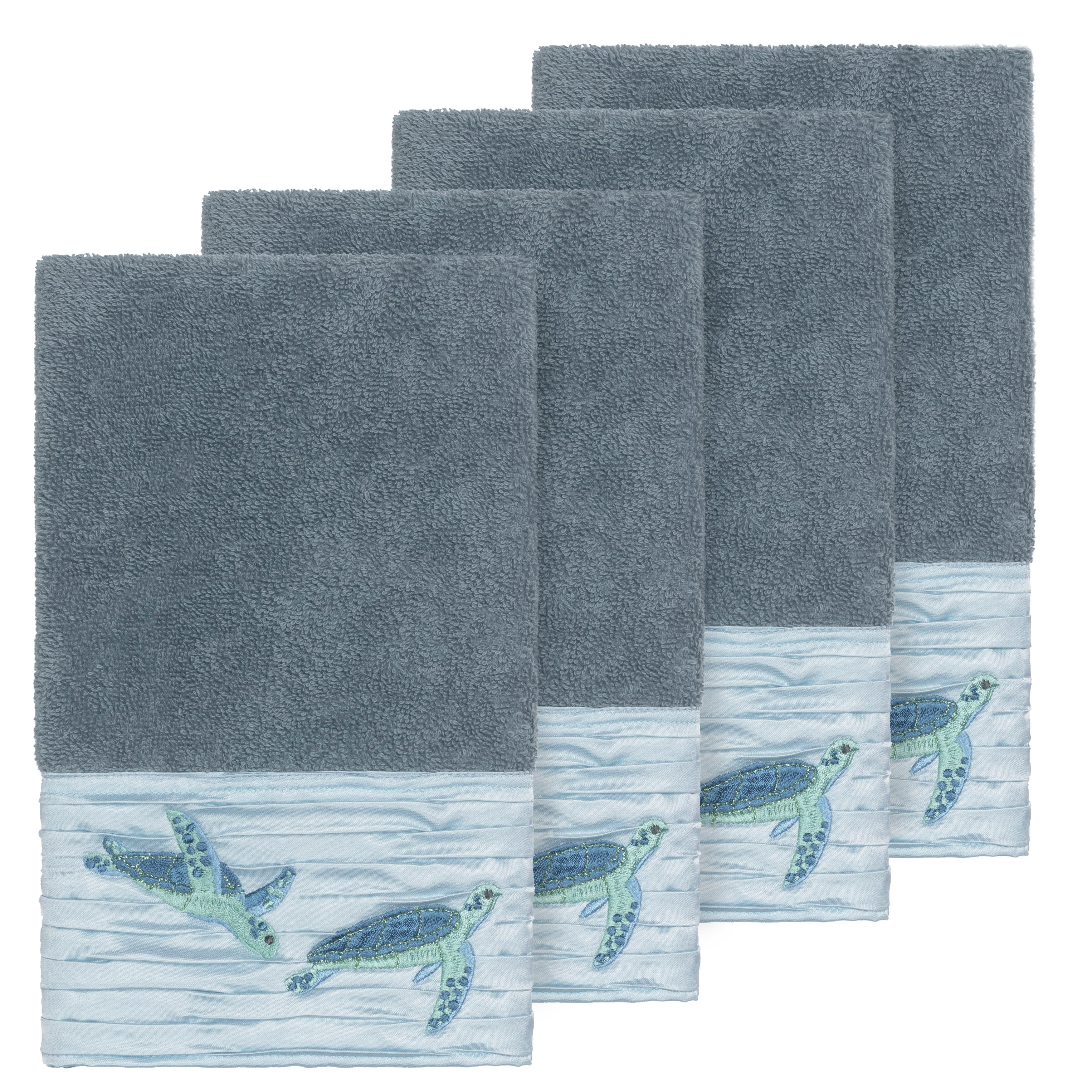 Authentic Hotel and Spa  Turkish Cotton Turtles Embroidered Teal Blue 4-piece Hand Towel Set