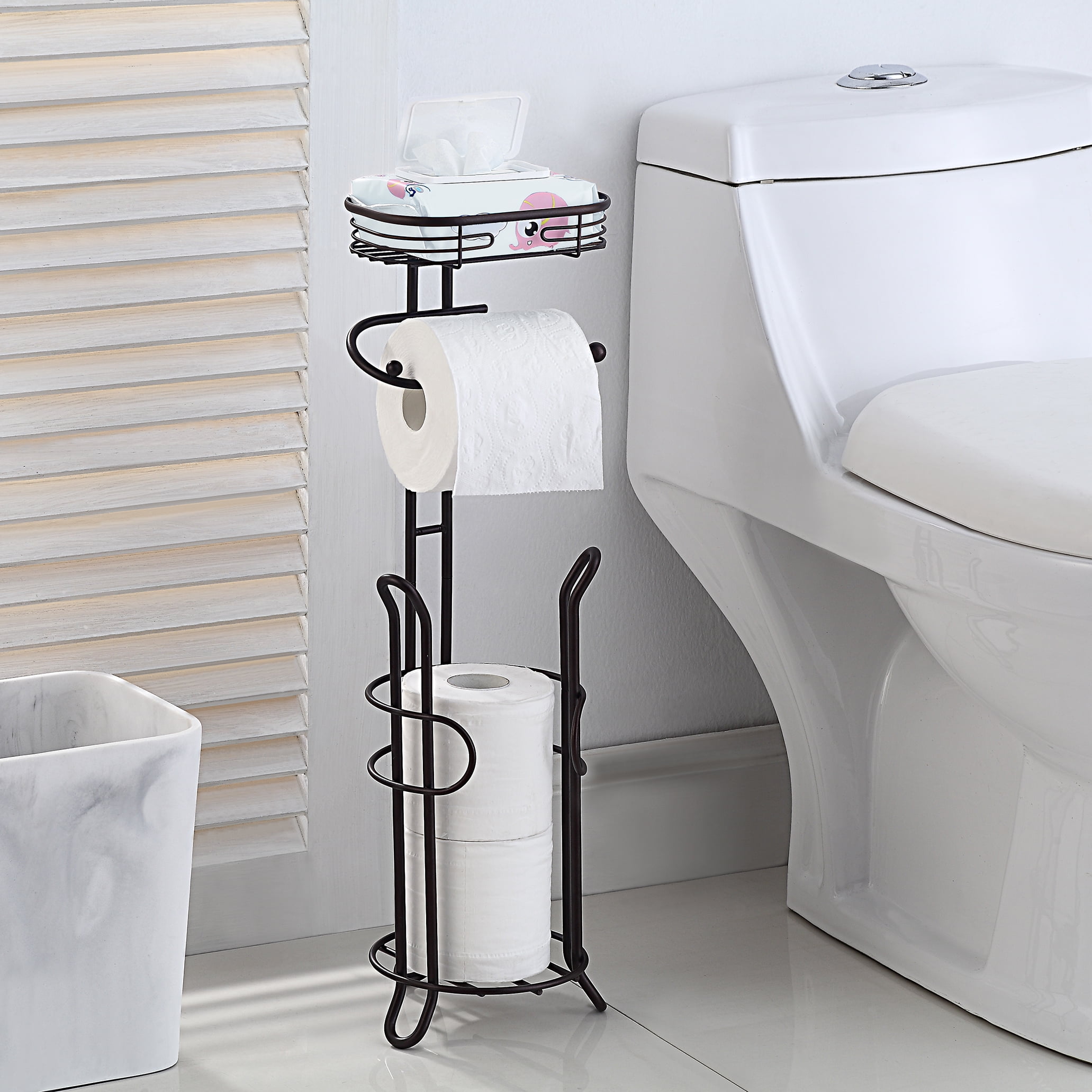 SunnyPoint Bathroom Toilet Tissue Paper Roll Storage Holder with Reserve and Shelve; ORB