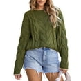 thumbnail image 3 of Women'S Fall Winter Fashion Round Neck Long Sleeve Colorblock Sweater Tops Chunky Knit Pullover Sweaters Olive Color S, 3 of 9