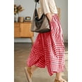 thumbnail image 3 of sicmoss Women's Red Cotton Linen Gingham Wide Leg Capri Pants Elastic Waist with Pockets, 3 of 7