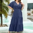 thumbnail image 2 of CELILIN Women's Plus Size Dresses Polka Dot Dress Casual V Neck Short Sleeve Maxi Dress A-Line Pleated Hem Swing Midi Sun Dress XL-4XL, 2 of 4