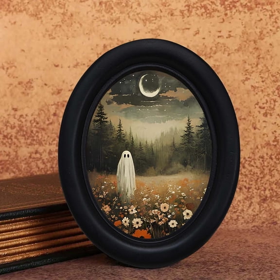 Vintage Halloween Picture Frame – Wood Wall Photo Frame with Spooky Retro Design, 5x7 Tabletop Display Frame for Living Room Bedroom Decor