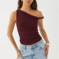 thumbnail image 2 of Women Summer 2025 Casual Sleeveless V Neck Asymmetric One Shoulder Ruffle Fitted Sexy Top for Clubwear and Night Out, 2 of 5