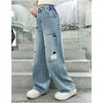 thumbnail image 2 of JLMSPLWG Girls Wide Leg Jeans with Embellished Patchwork Kids High Waist Pants Teen Girl Soft Personalized Preppy Denim Jeans Tween Girl Cute Aesthetic Trendy Jean with Pockets Girl Clothes, 2 of 8