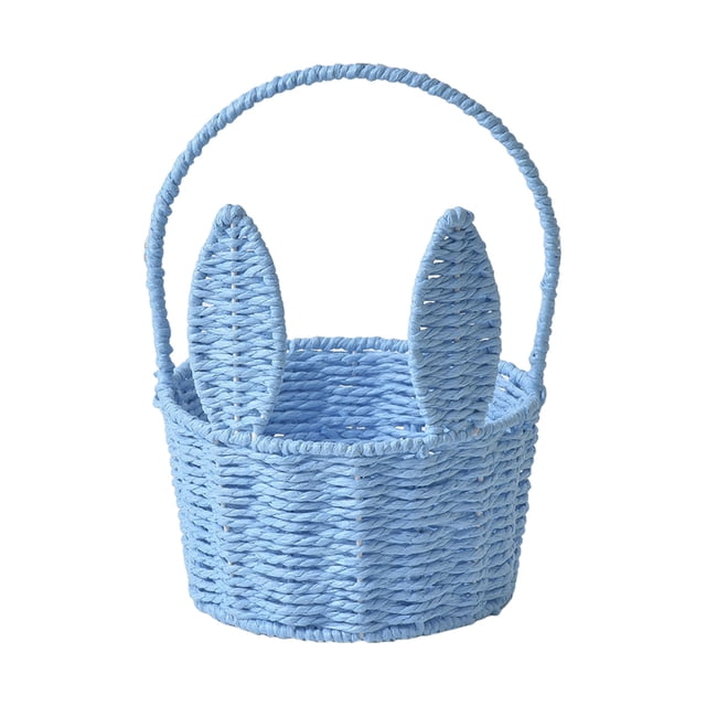 Huanglei Easter With Handle Easter Rabbit Vine Weaving Picnic With Rabbit Ears Straw Wicker Easter Egg Candy Suitable For Egg Party Supplies Easter