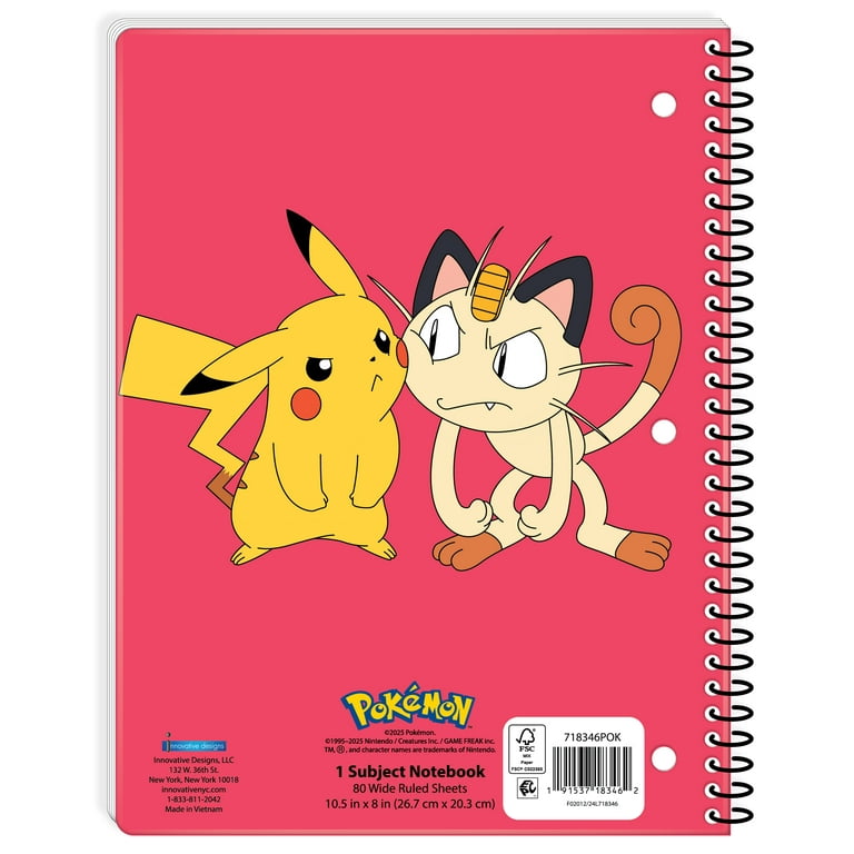 Pokemon 1-Subject Spiral Notebook, Wide Ruled, 80 Sheets, for Students