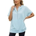 thumbnail image 2 of LYMAYTER Women Hoodies Short Sleeve Loose Oversized Half Zip Casual Sweatshirts with Pockets for S-2XL, 2 of 10