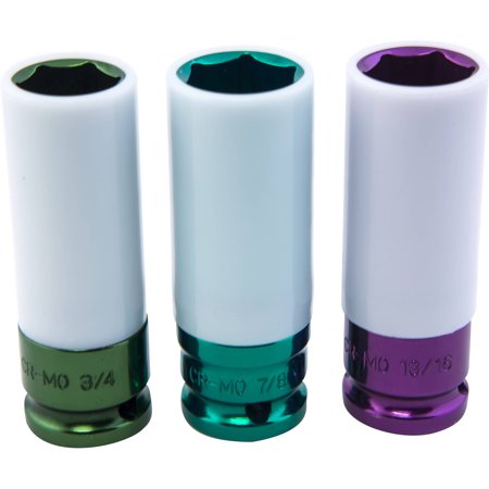 Omega Pro 83001 3-Piece 1/2  Drive Extra-Thin Wall Wheel/Nut Protector Impact Socket Set  SAE