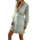 thumbnail image 3 of Lucakuins Vestido de cintura alta con cuello en V verde marino para mujer, minivestido corto con dobladillo con volantes, S/ M/ L/ XL Lucakuins moda, 3 of 5