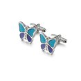 thumbnail image 1 of Gemelos elegantes con forma de mariposa para hombre, esmaltados en azul y morado, 1 of 1