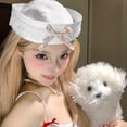 thumbnail image 5 of Jiibva Soft Sweet Sailor Hat Lace Bow Captain Turn-up Brim Beret Accessory Halloween Party Supplies for Women, 5 of 7
