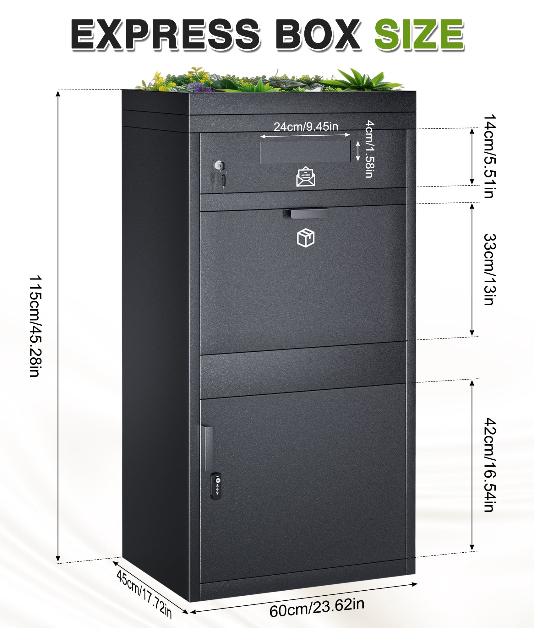 Esheno Package Delivery Box 45 in H Anti Theft Galvanized Steel Combination Lock Large Capacity Parcel Mailbox with Planter Top for Porch Apartment