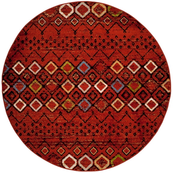 Safavieh Amsterdam Gladwin Geometric Area Rug, Terracotta/Multi, 6'7" x 6'7" Round
