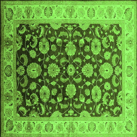 Ahgly Company Indoor Square Oriental Green Traditional Area Rugs, 3' Square