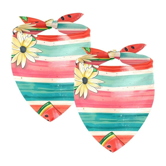 PhooArto Daisy Watermelon Stripe Dog Bandanas, 2 Pack Soft Washable Pet Scarf Triangle for Large Dogs Puppies and Cats