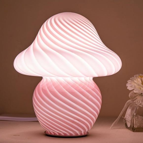 ERDS-Mushroom Lamp Orange White Glass Mushroom Table Lamp for Bedrooms, Living Room, Aesthetic Lamps for Bedroom, Cute Bedside Lamp… (Pink with Strip)