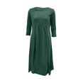 thumbnail image 5 of IROINNID Long Sleeve Dress for Women Strapless Round Neckline Fit&Flare Dress Pleated Seven-cent Sleeve Pure-color Dress ,Olive Green, 5 of 5