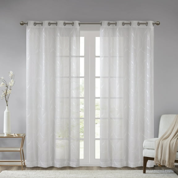 Home Essence Vina Leaf Embroidered Window Curtain Sheer