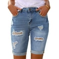 thumbnail image 5 of luvamia Women High Waisted Stretch Bermuda Shorts Ripped Rolled Hem Jean Shorts with Pockets Size 2XL Fit Size 20 Size 22, 5 of 8