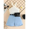 thumbnail image 4 of Aojekbee Girls Summer 3PCS Shorts Sets Sleeveless Ribbed Tank Tops Solid Color Shorts Waist Bag Sets, 4 of 10