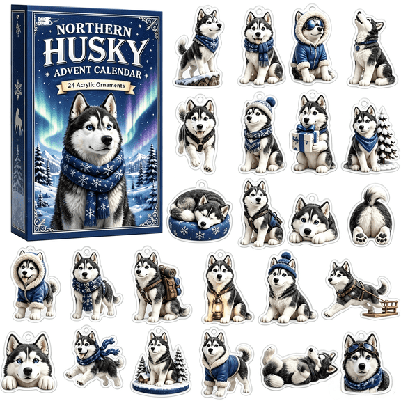 Clearance Huskies Advent Calendar 2026, 24-Day Countdown Calendar with 24 Surprise Collectibles, Holiday Gift Box Set for Home Decor & Festive Celebration
