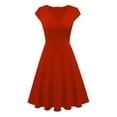 thumbnail image 2 of Summer Saving Wycnly Womens Dresses Party Prom Formal Empire Waist Pleated Swing Plus Size A Line Dresses Summer Solid V-Neck Short Sleeve Formal Midi Dress Red m, 2 of 3