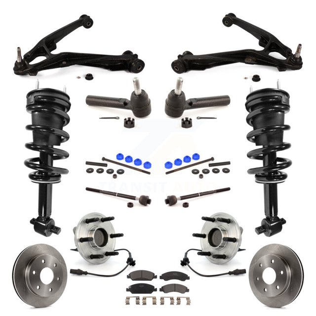 Transit Auto Front Disc Rotor Brake Pad Bearing Arms Shock Assembly Suspension Kit (15Pc) for Car 2007 GMC Sierra 1500 SLT SLE Denali with RWD rear brakes Excludes Electronic KM-100063