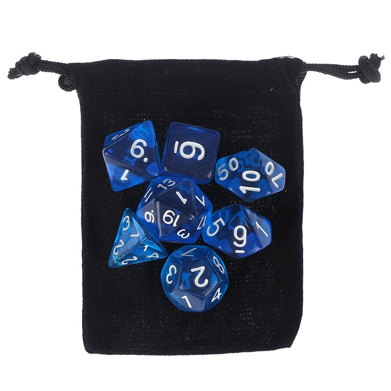7Pcs Polyhedral Dice Set Cloud Drop Translucent Teal RPG DnD Games Toy With Bag 