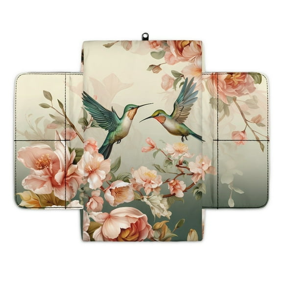 Renewold Hummingbird Flower Beige Car Center Console Cover Comfortable Non-slip Armrest Cushion with Side Storage Pocket Arm Rest Covering Protective Cover Car Interior Accessories