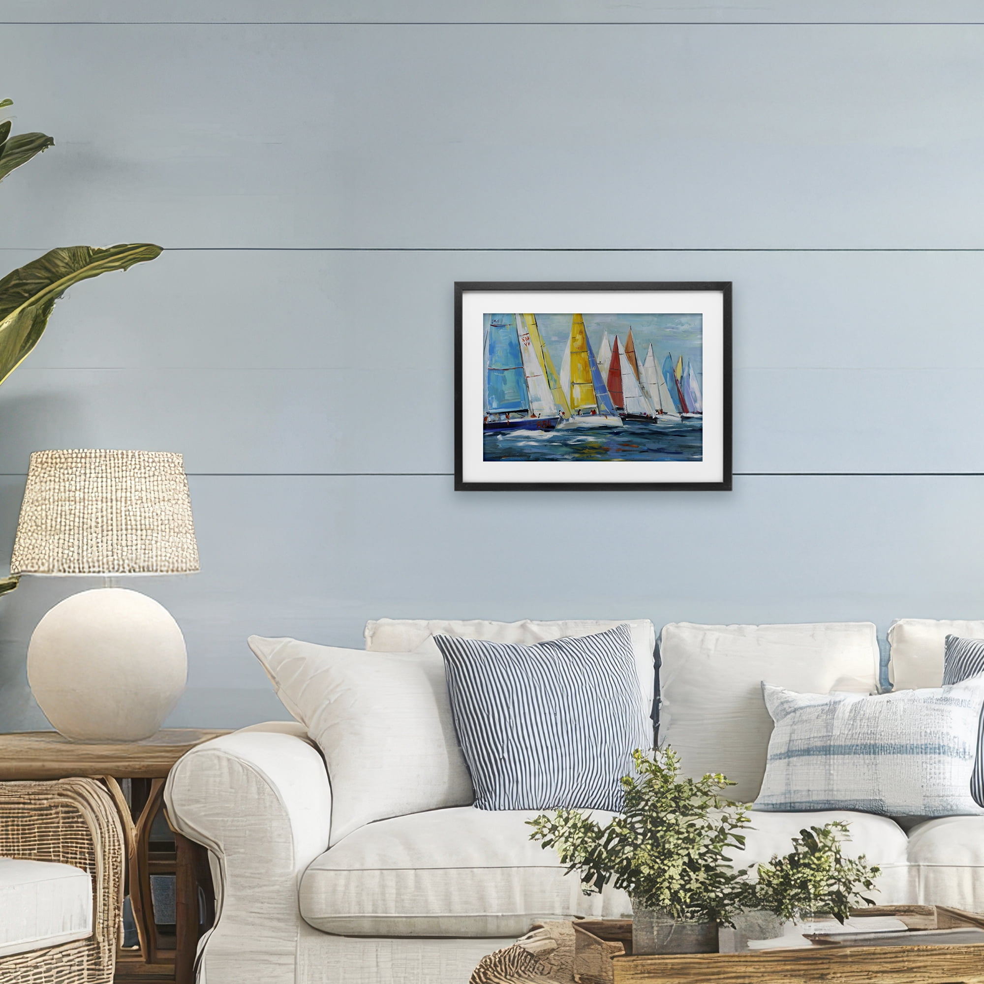 Stupell Industries Colorful Sails Coastal Scene Black Framed Print Under Glass, design by Lorenzo Collective
