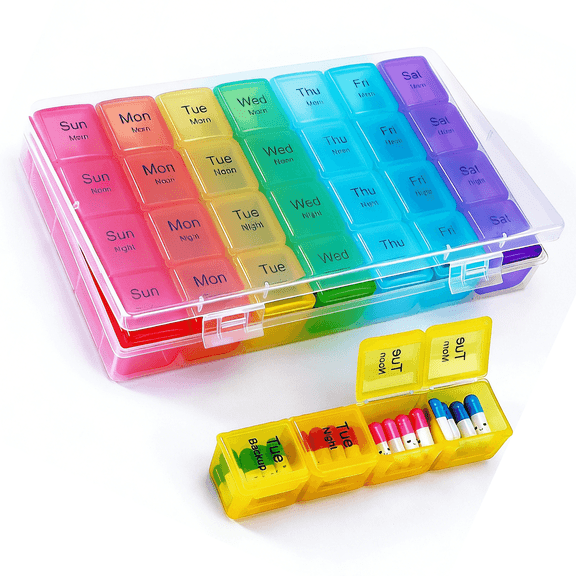 Prichor XL Weekly Pill Organizer – 4 Times a Day, 7-Day AM/PM Pill Box – Large Compartments, 28-Day Vitamin & Supplement Storage