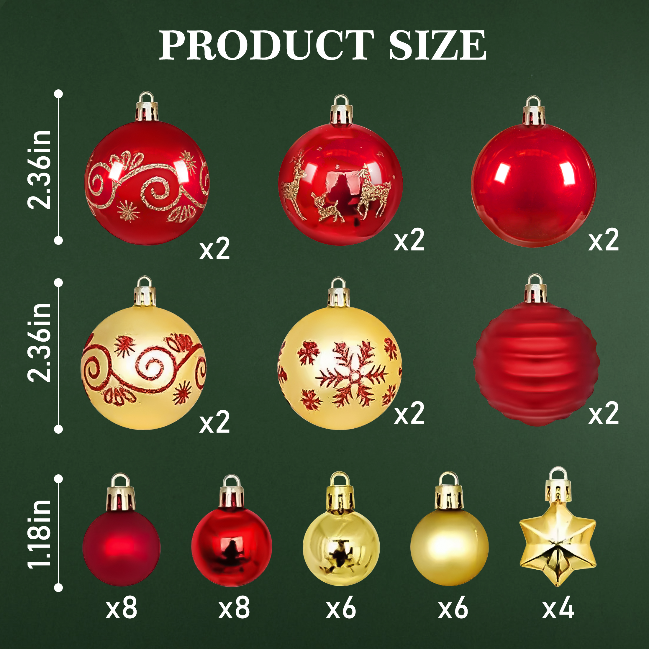 BeePrincess 44-Piece Red and Gold Christmas Ornament Set photo 6